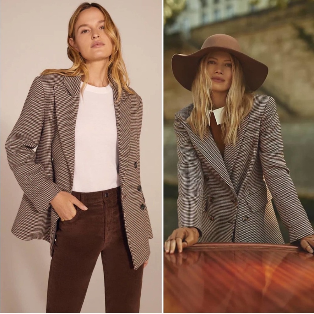 NWT Favorite Daughter The Phoebe Blazer in Brown Motif Houndstooth Size Small